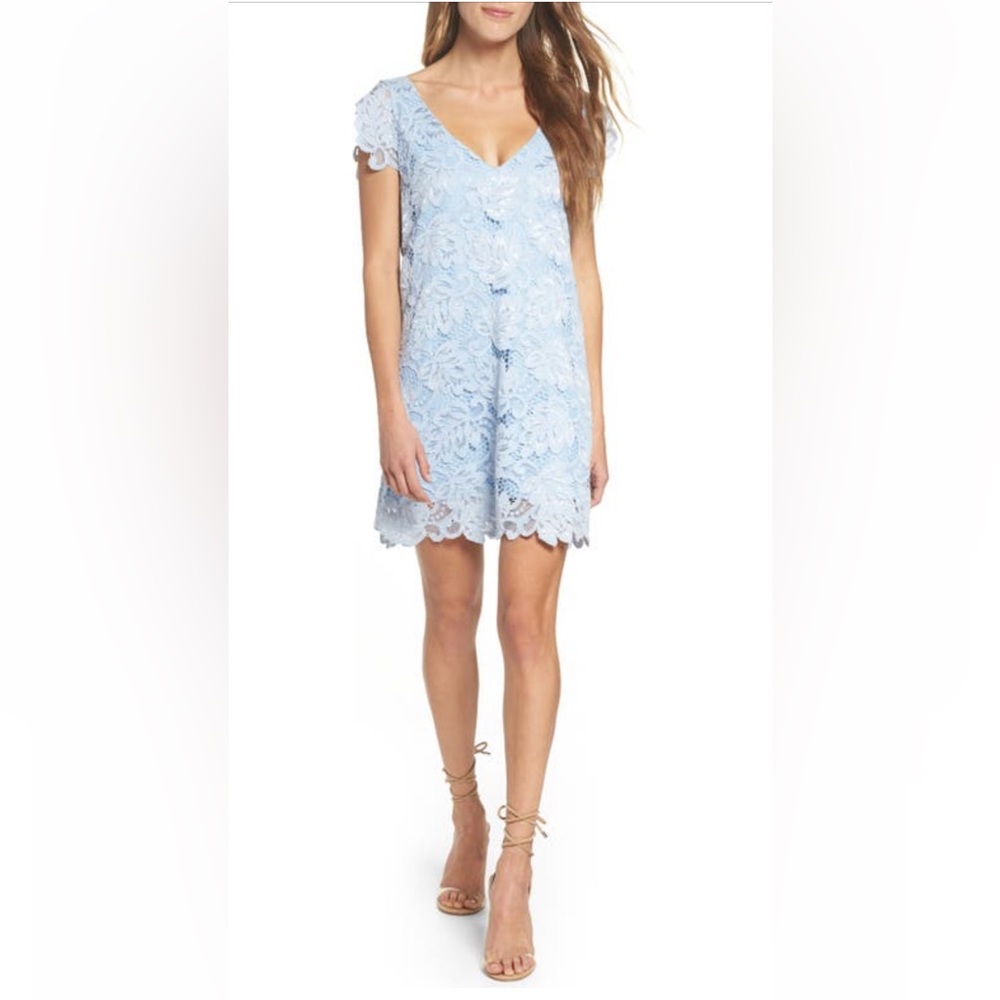 BB Dakota Nordstrom Jacqueline Blue Floral Lace Shift Dress Medium